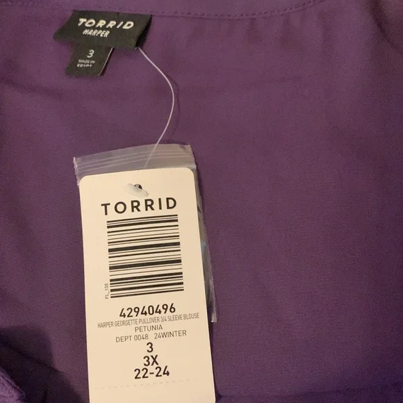 Torrid 3/4 Sleeve V-neck Purple Harper Blouse NWT - Picture 3 of 3